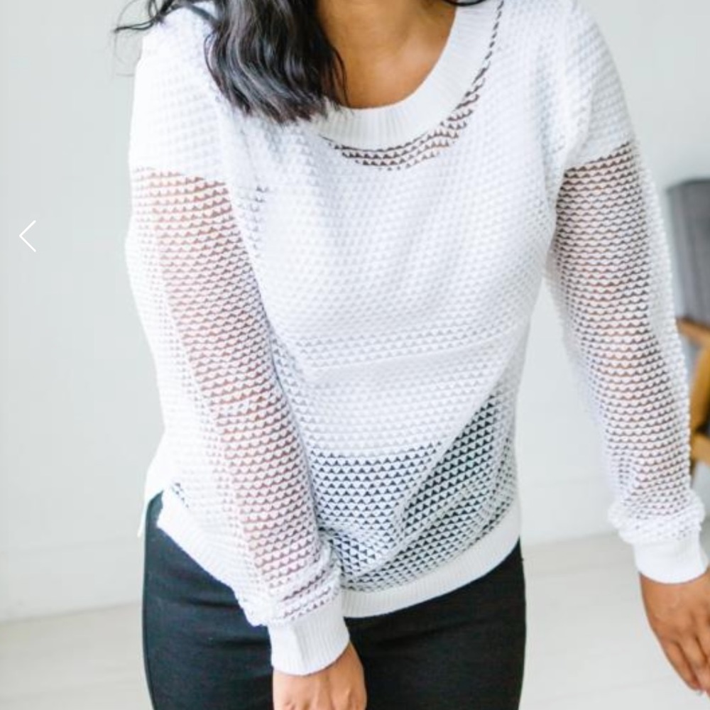 White mesh front long sleeve top